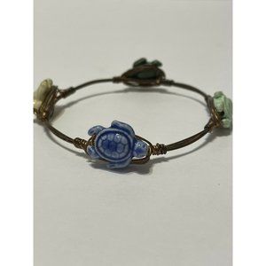 artisan Crafted copper wire turtle Lover  bead Slip In  bracelet  Beach